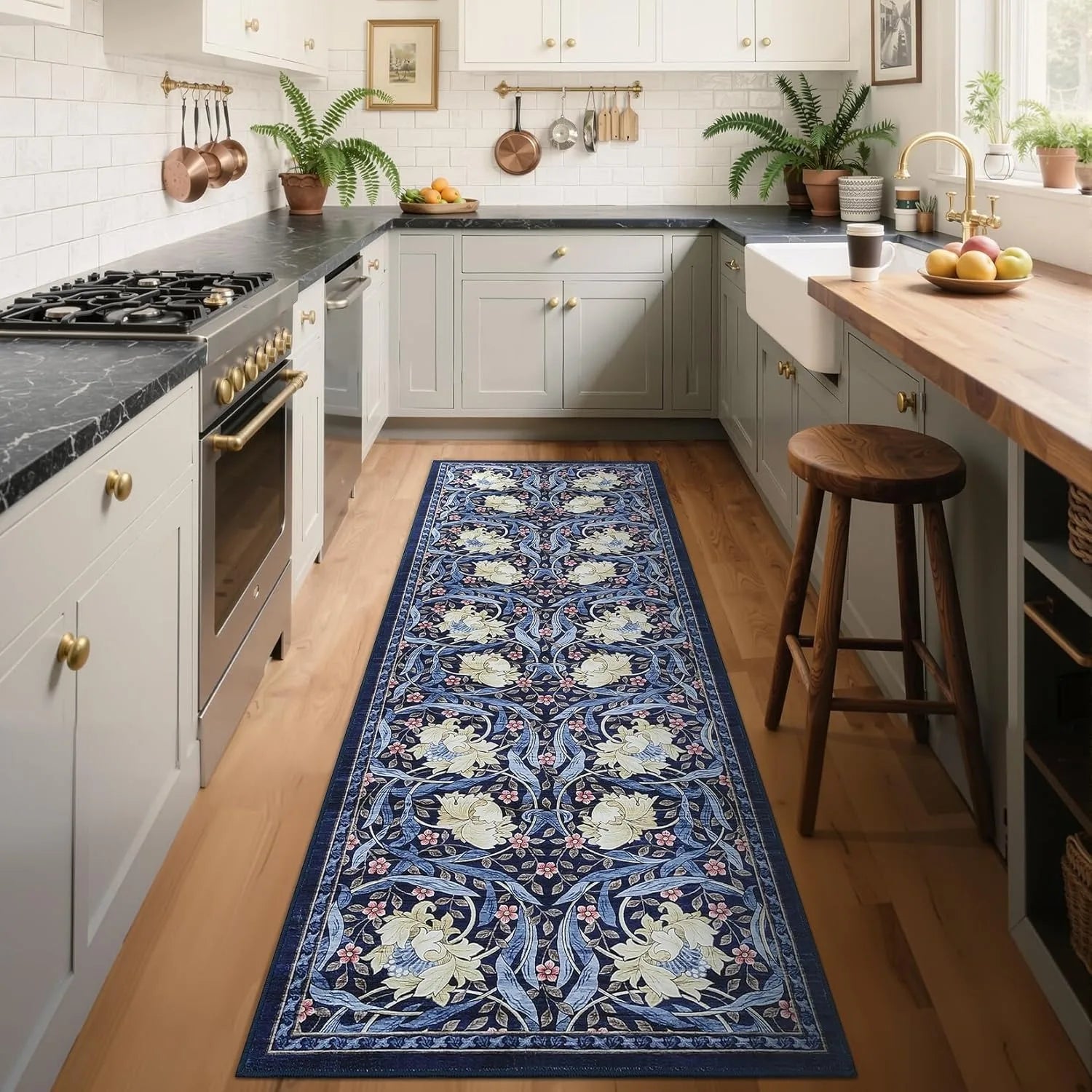 Navak Carpet Hallway Runner Rug Soft Floral Kitchen Rugs Washable Non Slip Corridor Long Carpet Bedroom Bedside Bath Laundry Room Floor Mat