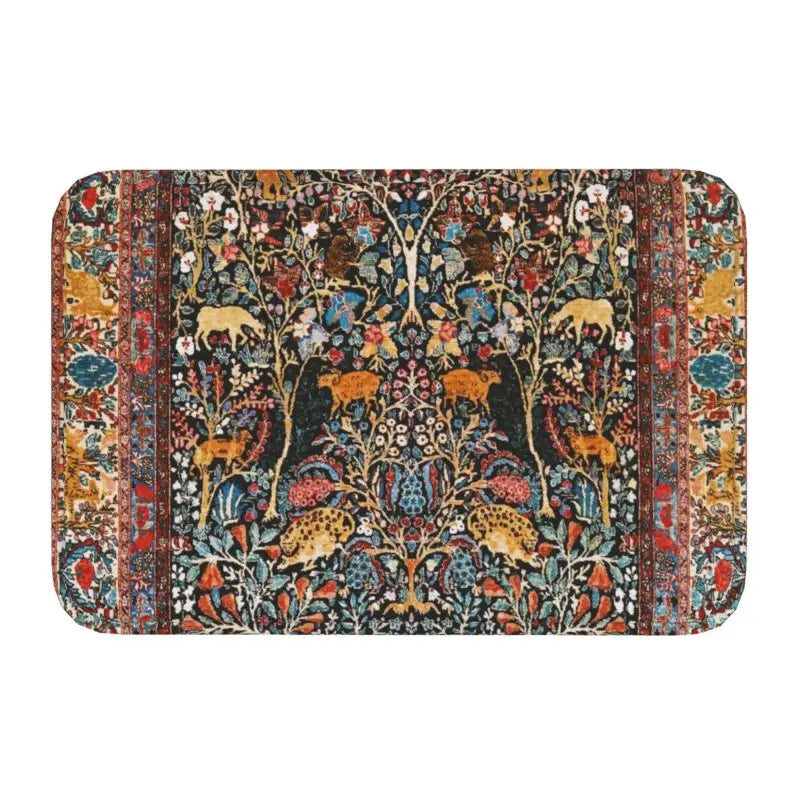 Navak Carpet Blue Antique Persian Isfahan Silk Rug With Animals Front Floor Door Entrance Mat Tribal Ethnic Floral Bath  Doormat Carpet Rug