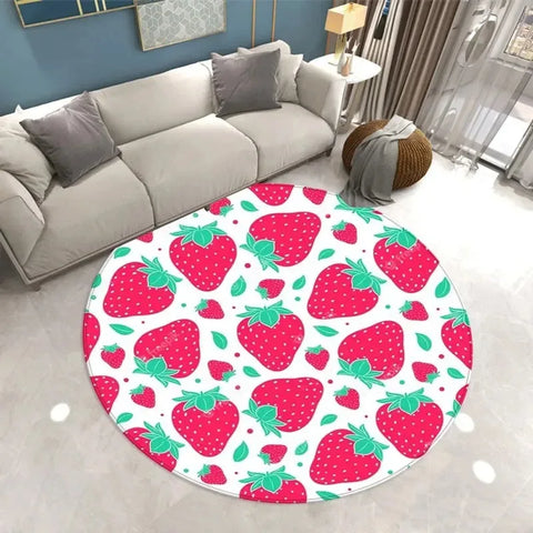 Navak Carpet Lovely Strawberry Print Round Carpet Home Living Room Sofa Bedroom Floor Decoration Kitchen Absorbent Mat