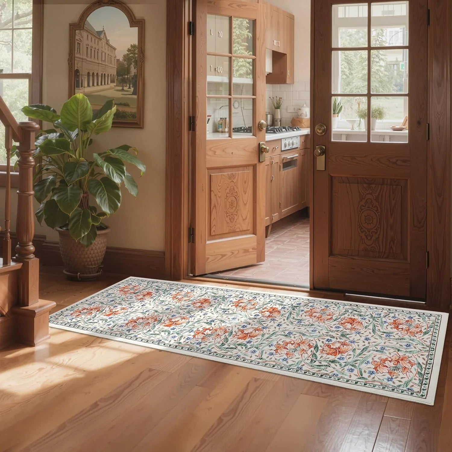 Navak Carpet Hallway Runner Rug Soft Floral Kitchen Rugs Washable Non Slip Corridor Long Carpet Bedroom Bedside Bath Laundry Room Floor Mat