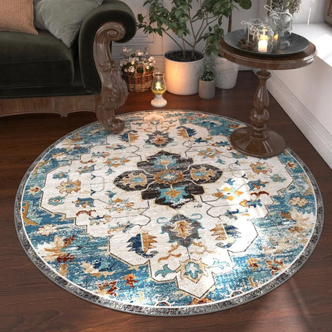 Navak Carpet Retro Bohemia Ethnic Style Round Carpet Living Room Sofa Bedroom Bedside Kitchen Entrance Door Mat Non-slip Girl Home Decor Rug