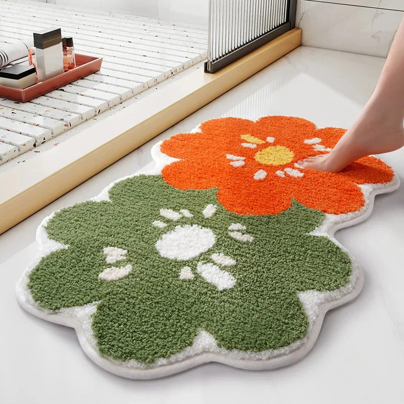Navak Carpet Flower Shaped Cute Bathroom Mats Carpets Microfiber Tufted Mat Cute Luxury Fluffy Thick Rugs High Low Plush Irregular Carpets