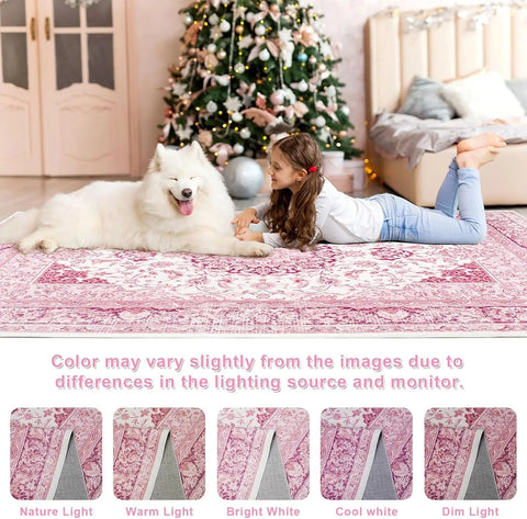 Navak Carpet Crystal velvet carpet Bright Pink Area Rug for Living Room, Machine Washable Rugs with Non-Slip Backing for Girls Bedroom, Cu