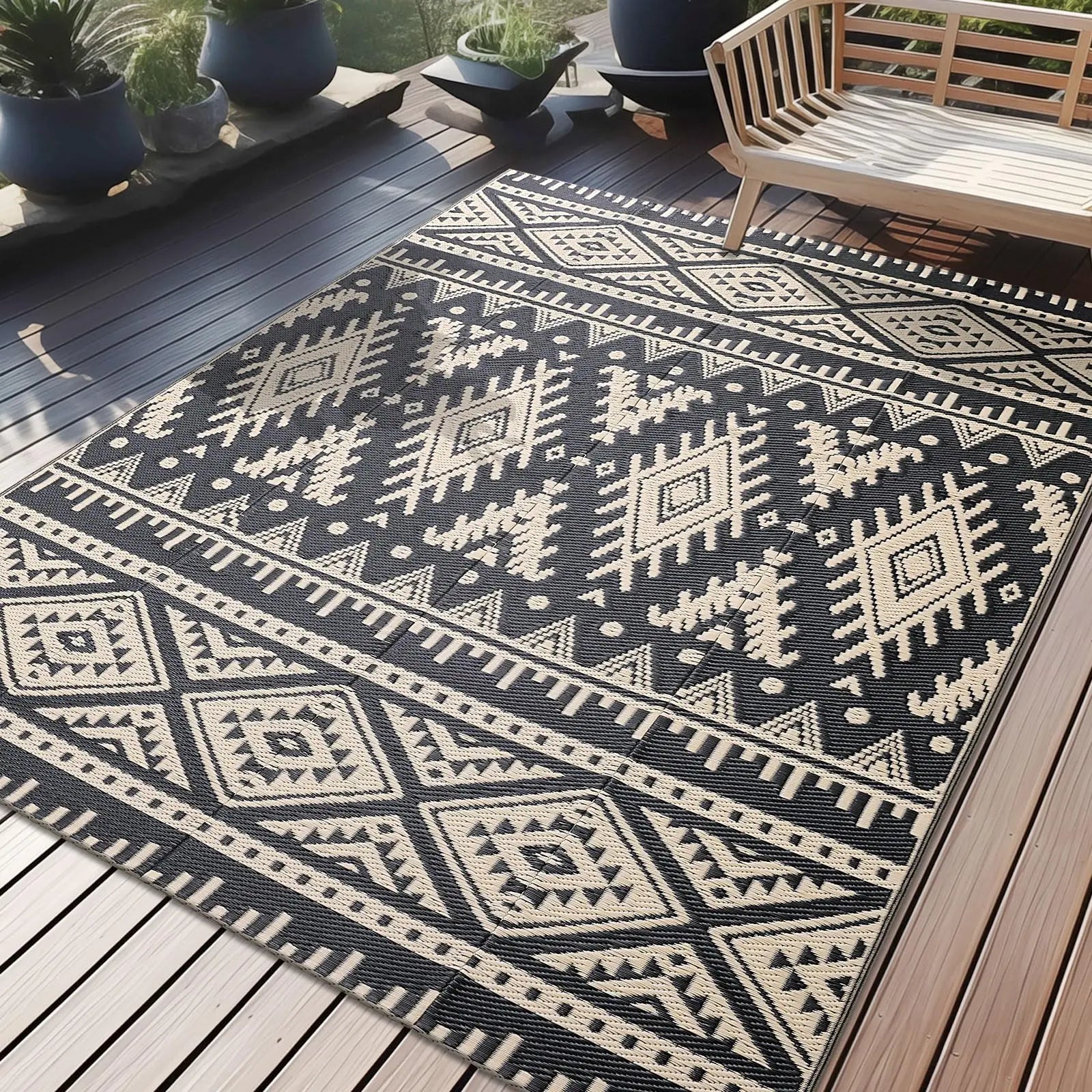 Navak Carpet Olanly Reversible Plastic Outdoor Rugs For Patio Non-slip Waterproof Rugs For Camping Large Foldable Fashion Carpets For Rooftop