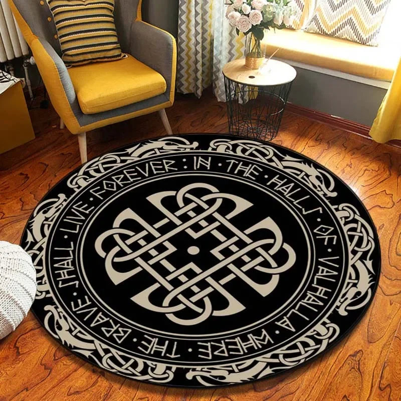 Navak Carpet World Tree Round Rug Area Rug Viking Norse Mythology Print Round Carpet Living Room Bedroom Floor Mat Playroom Soft Round Carpet