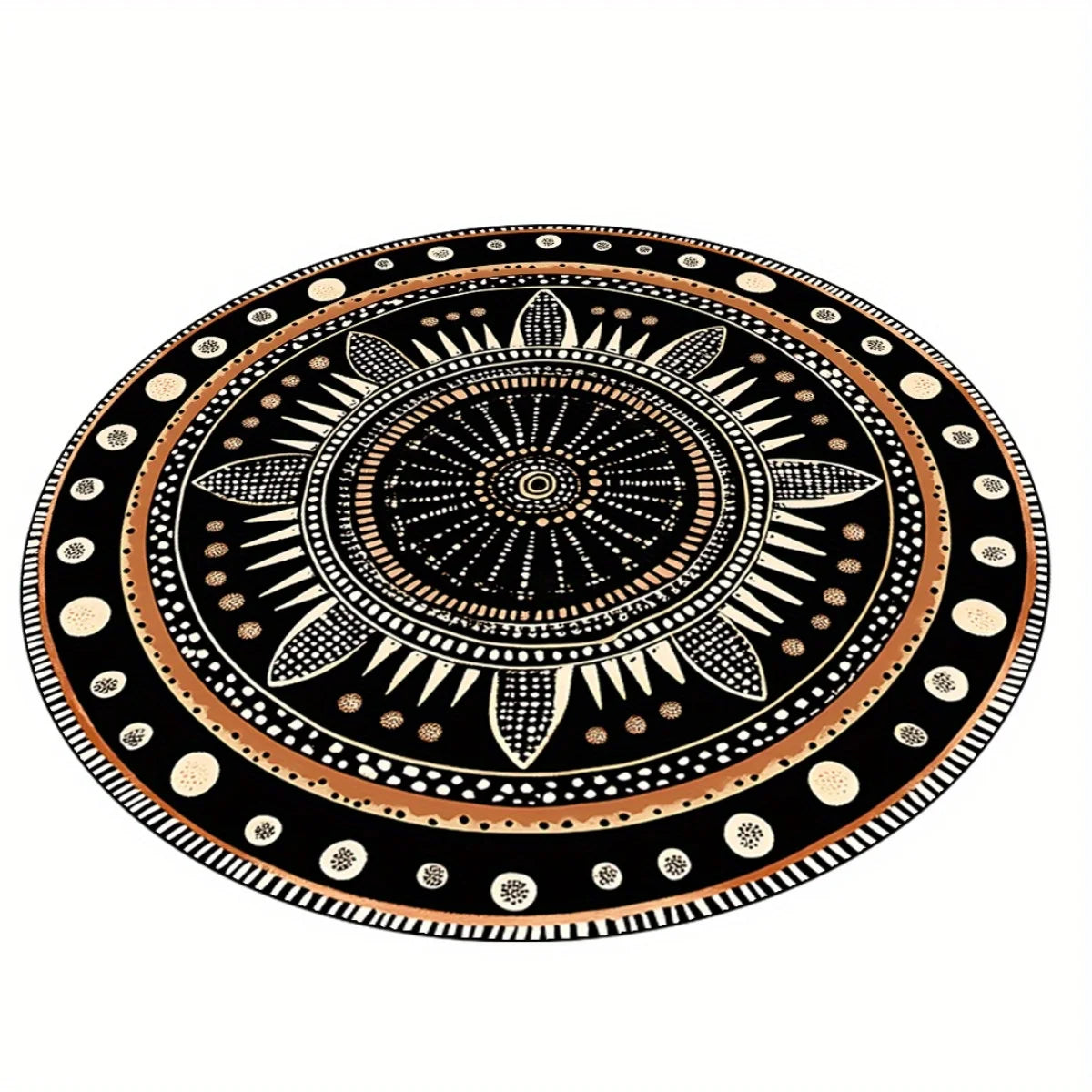 Navak Carpet African Geometric Round Rug, Durable Polyester, Fade-Resistant & Washable, Mystical Ethnic Design, for Bedroom/Living Room