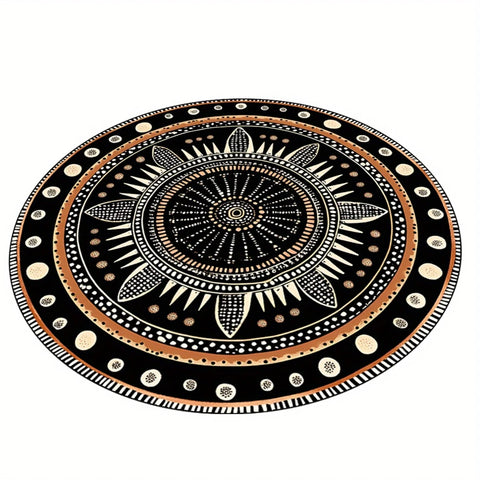 Navak Carpet African Geometric Round Rug, Durable Polyester, Fade-Resistant & Washable, Mystical Ethnic Design, for Bedroom/Living Room