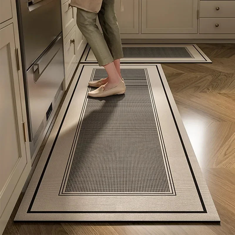Navak Carpet Kitchen Carpet Absorbent Floor Mat Diatom Mud Oil Absorption Non-slip Foot Mats Long Rug Black Plaid Home Decoration Rugs 주방 깔개