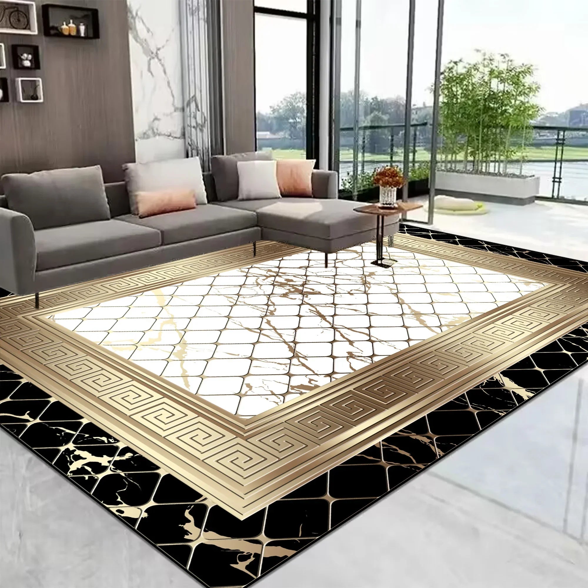 Navak Carpet European Gold Large Living Room Carpet Home Decoration Luxury Coffee Tables Mat Non-slip Washable Rug for Bedroom Decor Alfombra