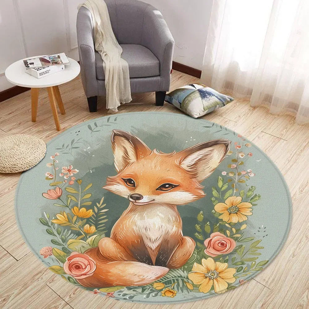 Navak Carpet Cartoon Lion Love Bear Round Rug Living Room Decoration Rabbit Bear Forest Animals Bedroom Rugs Home Mats Washable Leisure Rugs