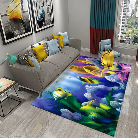 Navak Carpet 3D Hawaiian Sea Ocean Tropical Fish Carpet Living Room Fish Animal Pattern Kids Bedroom Soft Floor Decor