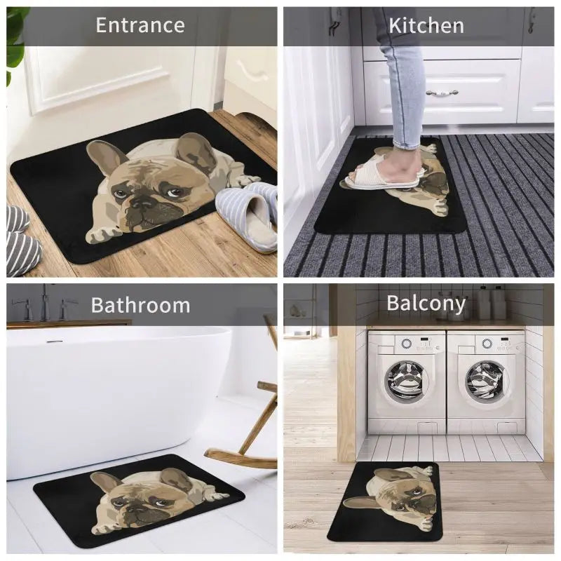 Navak Carpet Custom Cute French Bulldog Doormat Anti-Slip Entrance Kitchen Bathroom Door Floor Mat Garage Rug Carpet Footpad