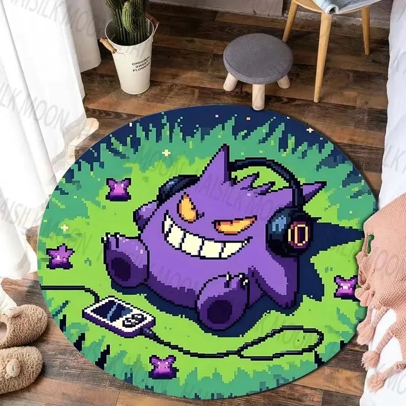Navak Carpet Daily Picks Disney Game Pokémon Gengar Printed Round Rug Bedroom Living Room Carpet Doormat Sofa Table Area Rug Floor Mat Home Decor