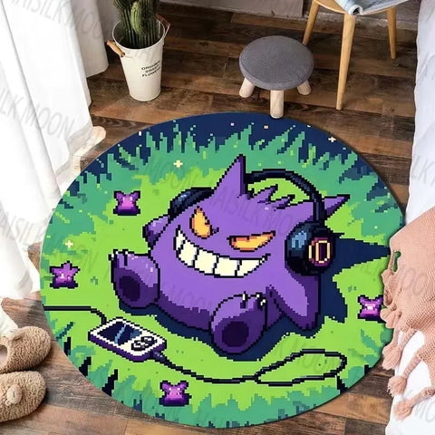 Navak Carpet Daily Picks Disney Game Pokémon Gengar Printed Round Rug Bedroom Living Room Carpet Doormat Sofa Table Area Rug Floor Mat Home Decor