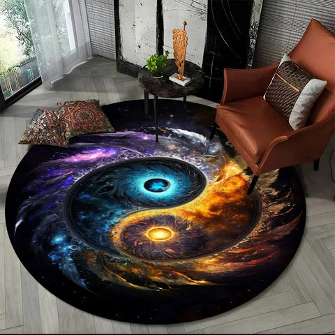 Navak Carpet Crystal Velvet Yin Yang Round Rug, 3D Tai Chi Print Non-Slip Floor Mat for Living Room, Bedroom, Home Decor, Circle Area Rug