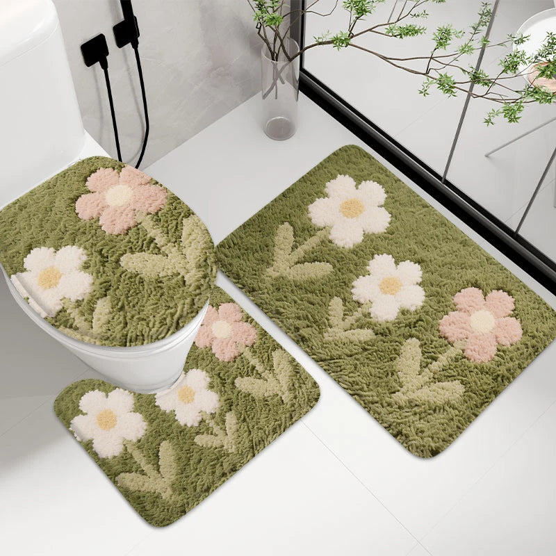 Navak Carpet 3pcs Cactus Printed Bathroom Mat 7MM Soft Floor Mat, Living Room Carpet, Balcony Non Slip Mat Machine Washable