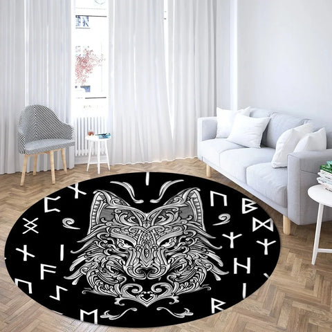 Navak Carpet World Tree Round Area Viking Norse Mythology Print Round Rug Living Room Bedroom Floor Mat Game Room