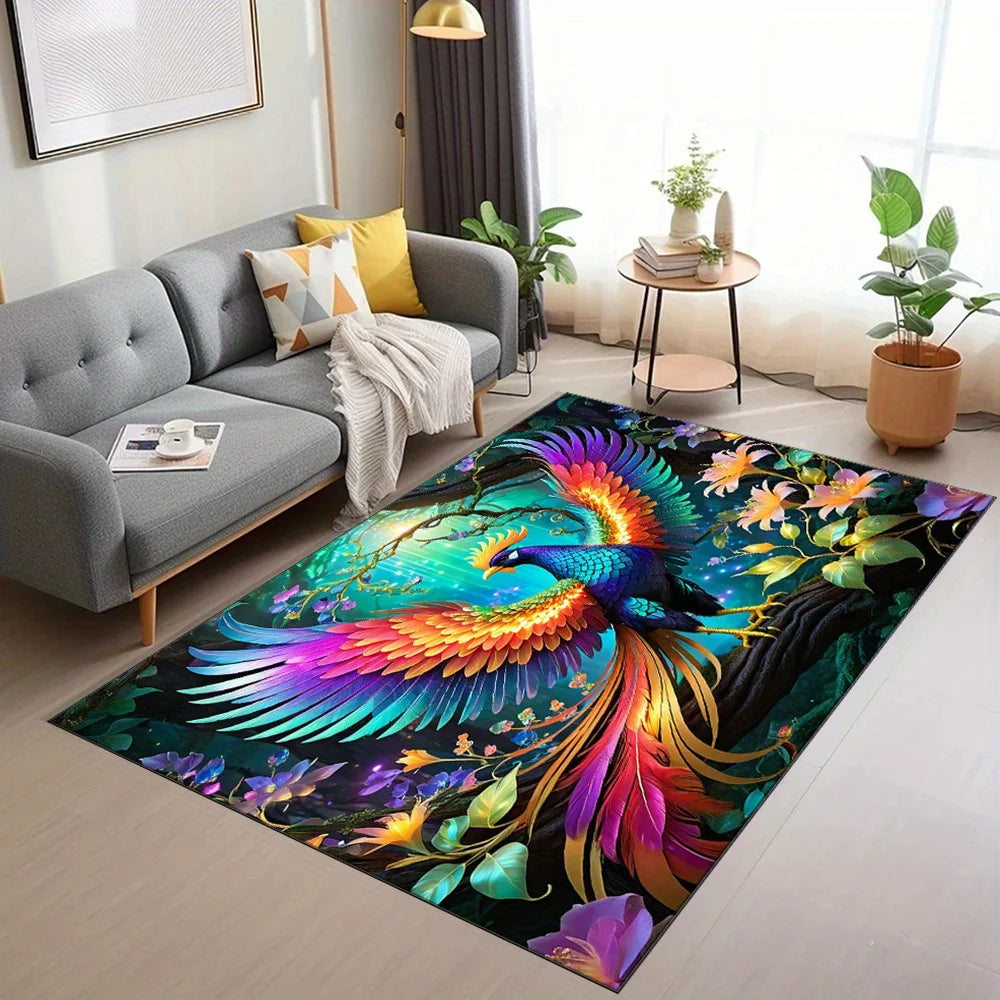 Navak Carpet Colorful Peacock Animal Print Area Rug  Crystal Velvet Non-Shedding Carpet, Large Size up to 2.16m² for Living Room,