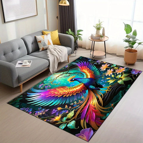 Navak Carpet Colorful Peacock Animal Print Area Rug  Crystal Velvet Non-Shedding Carpet, Large Size up to 2.16m² for Living Room,