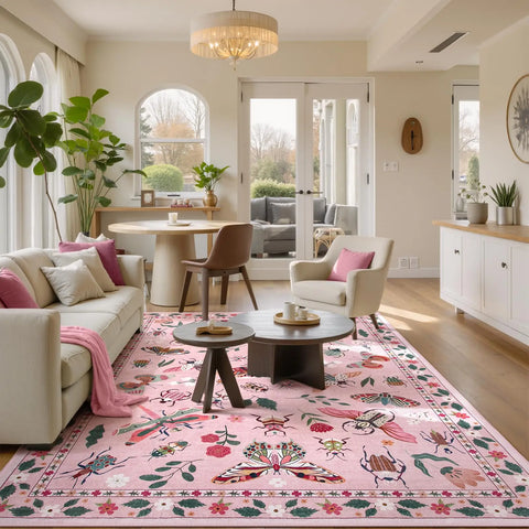 Navak Carpet Pink Washable Rugs Soft Modern Pink Rugs for Bedroom Girls Living Room Non Slip Carpet