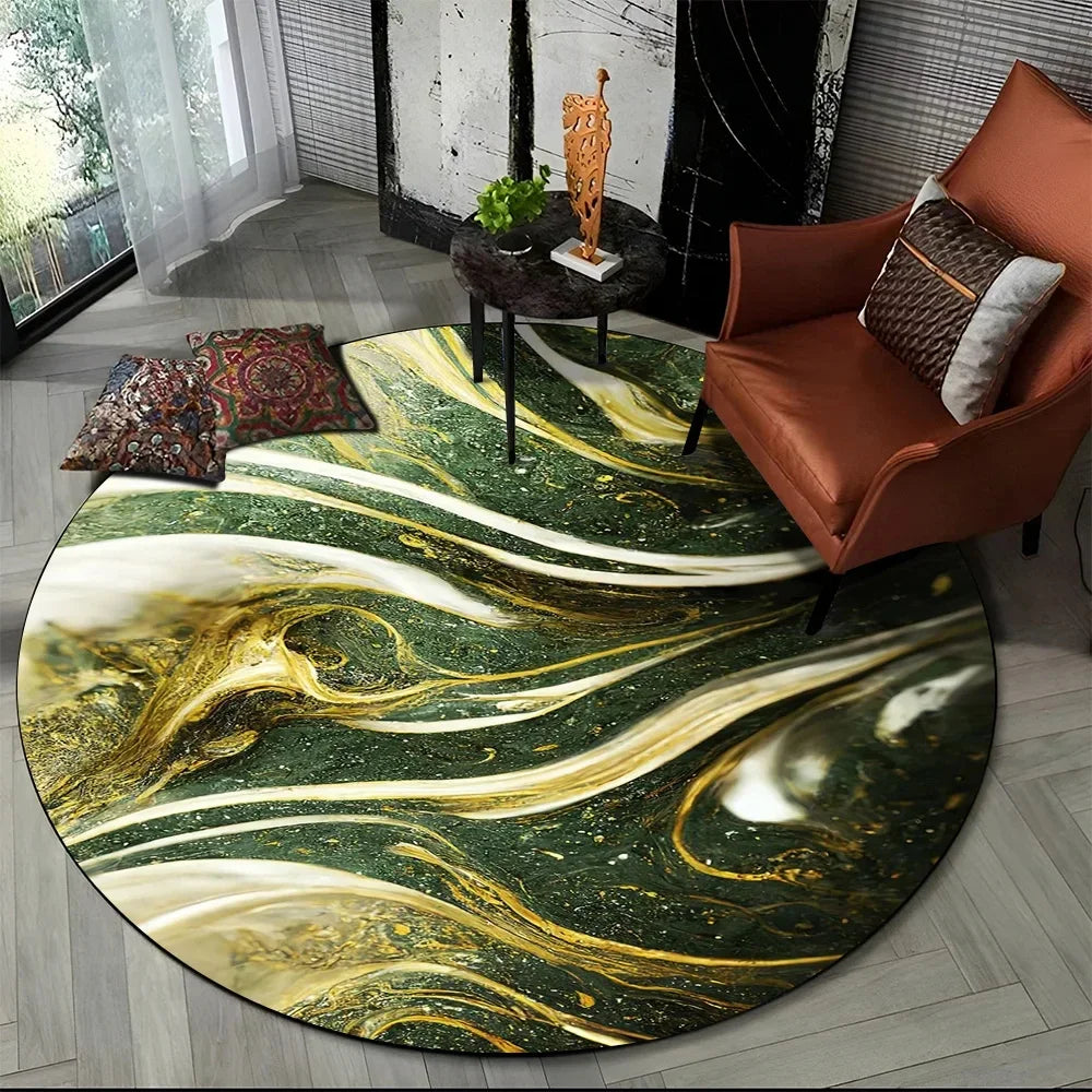 Navak Carpet 3D Luxury Marble Print Round Carpet Abstract Geometric Area Rug for Living Room Bedroom Chair Decor Non-slip Floor Mat Doormat