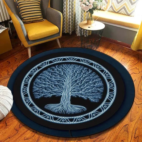 Navak Carpet World Tree Round Area Viking Norse Mythology Print Round Rug Living Room Bedroom Floor Mat Game Room