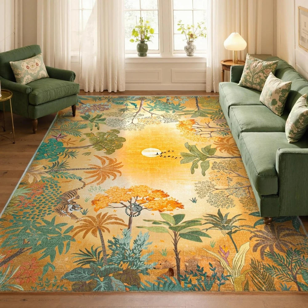 Navak Carpet Botanical Jungle Rug Green Carpet for Living Room Lounge Coffee Table Non-slip Carpet Kitchen Washable Area Rug Indoor Doormat