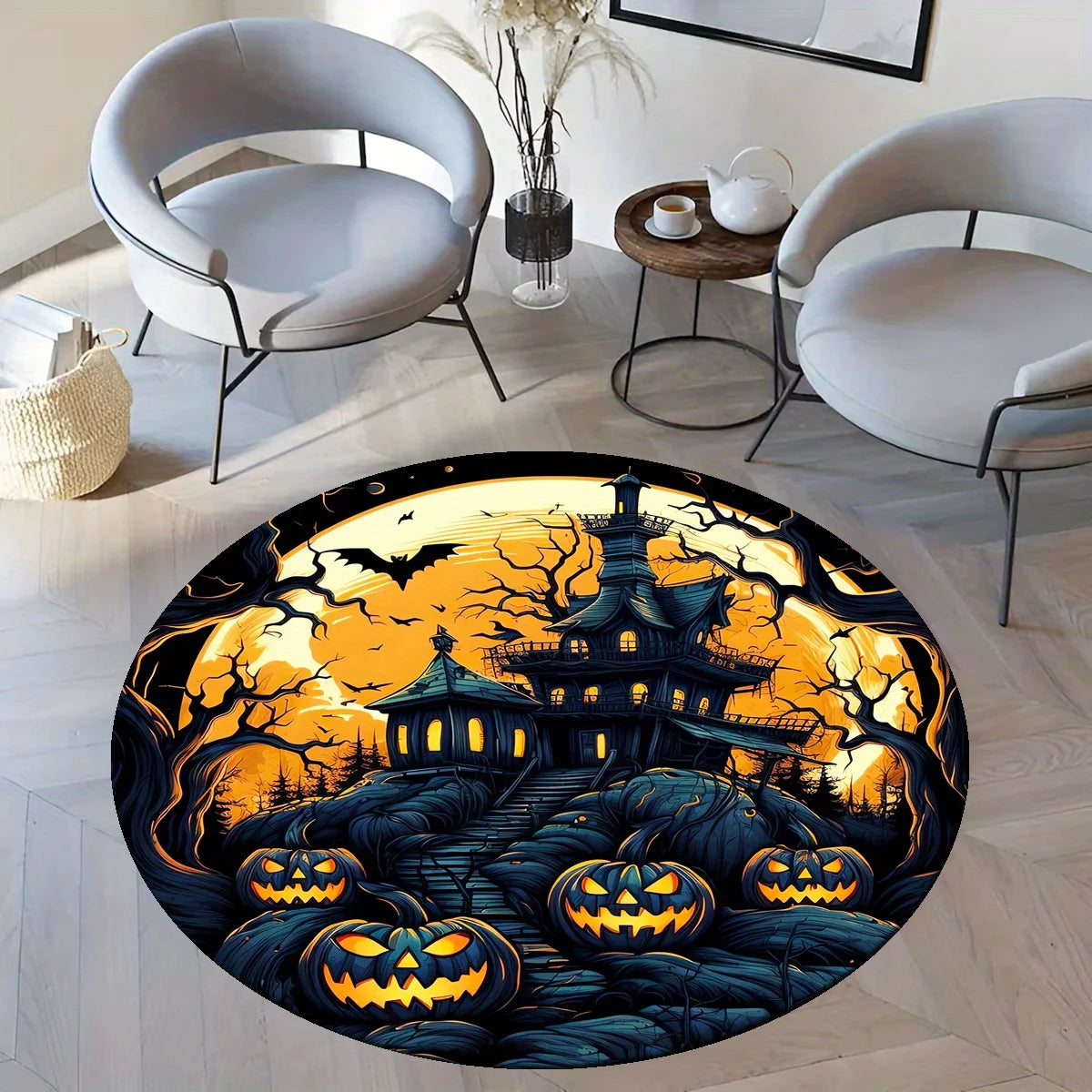 Navak Carpet Exclusive Picks Halloween Carpet Dark Night Pumpkin Lamp Bat Star Pattern Living Room Bedroom Scandinavian Style Creative Floor Mats