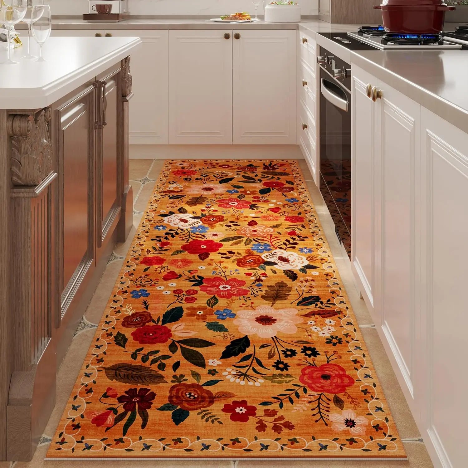 Navak Carpet Exclusive Picks Runner Rug for Hallways Kitchen Non Slip Machine Washable Carpets with Rubber Backing Soft Floral Rugs for Kitchen Decor