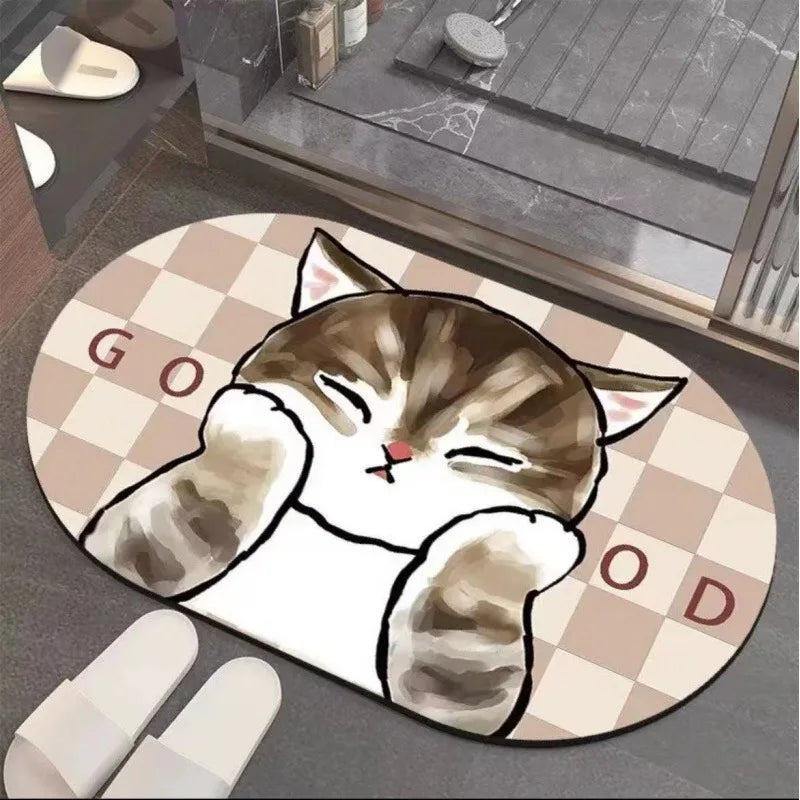 Navak Carpet Exclusive Picks Bathroom Entrance Floor Mat - Cute Cartoon Cat Bathroom Non-Slip Anti-Scratch Quick-Drying Foot Rug For Home Decoration