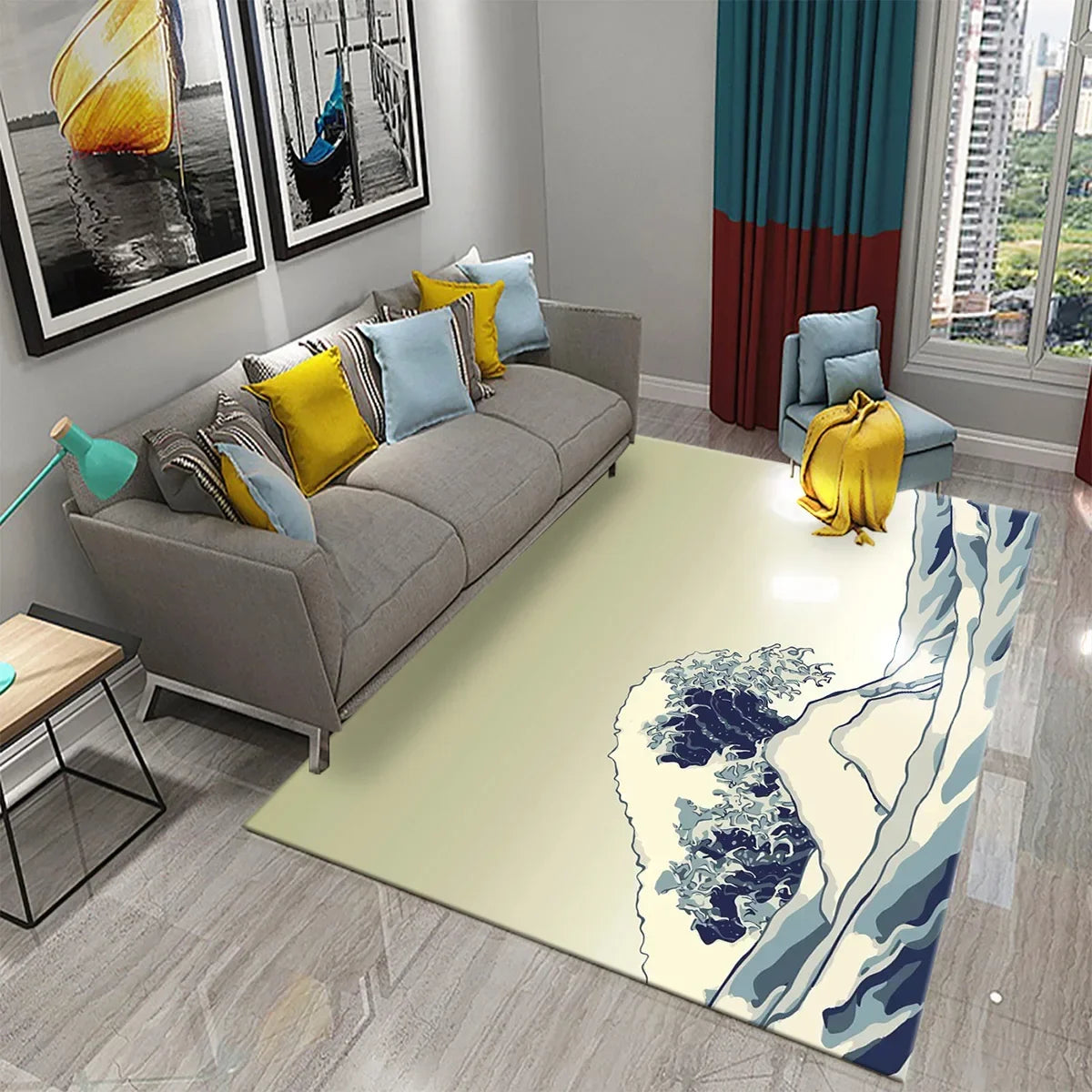 Navak Carpet 3D Simple Abstract Art Theme Carpet Nordic Style Geometric Line Living Room Balcony Bedroom Bathroom Non-slip Door Floor Mat