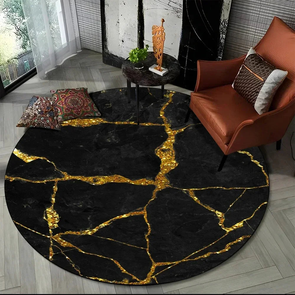 Navak Carpet 3D Luxury Marble Print Round Carpet Abstract Geometric Area Rug for Living Room Bedroom Chair Decor Non-slip Floor Mat Doormat