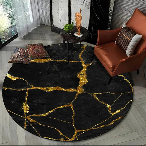 Navak Carpet 3D Luxury Marble Print Round Carpet Abstract Geometric Area Rug for Living Room Bedroom Chair Decor Non-slip Floor Mat Doormat