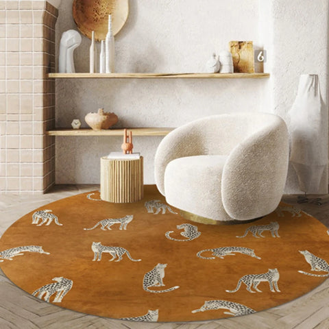 Navak Carpet Light Luxury Bedroom Decor Round Carpet Thickend Plush Bedside Floor Mat Fluffy Soft Rug Leopard Pattern Carpets for Living Room