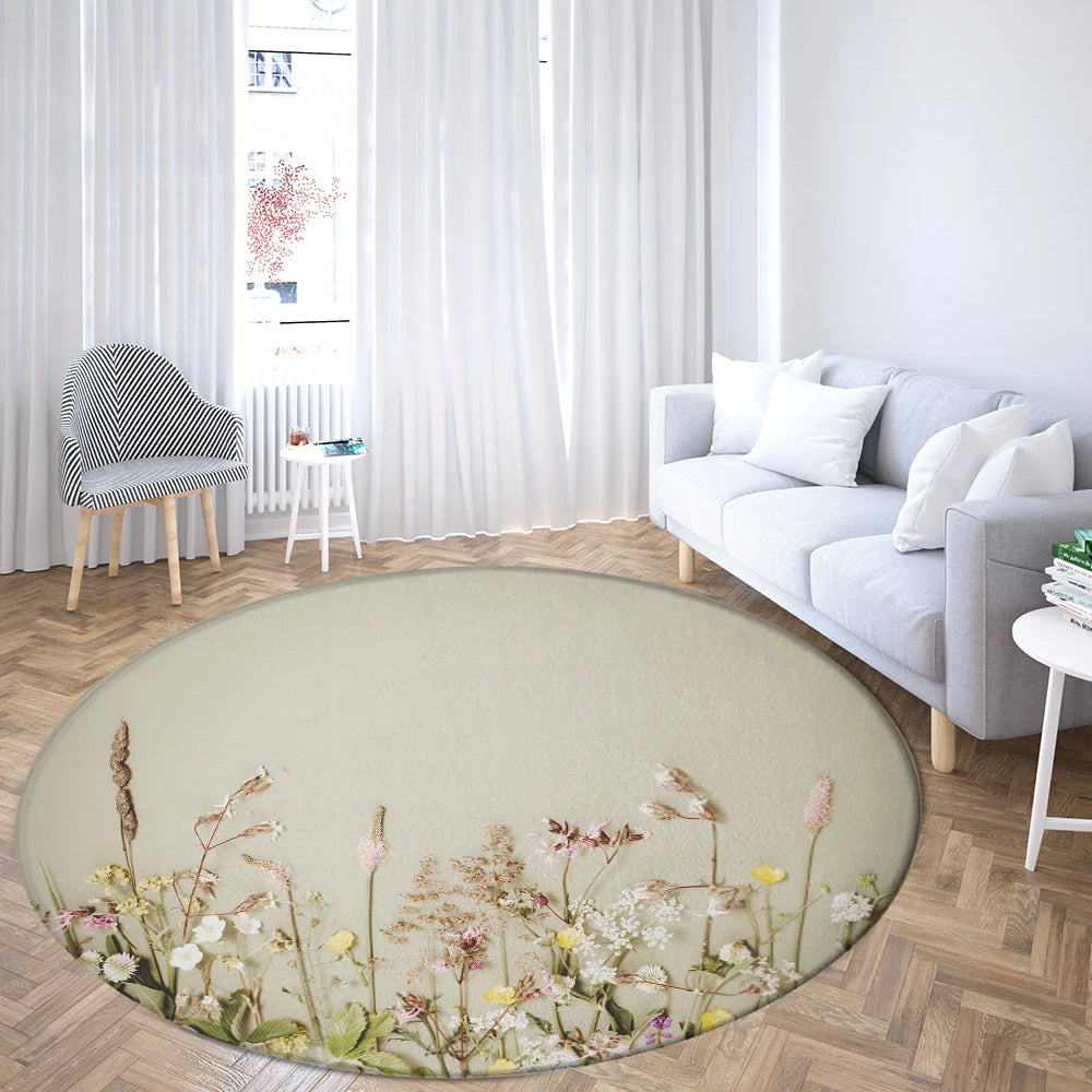 Navak Carpet Home Living Room Bedroom Bathroom Floor Mat Printing Decorative Carpet Flower and Bird  Round  Peony Rose