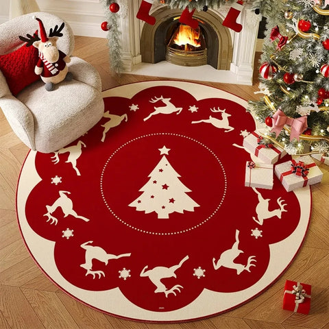 Navak Carpet Christmas Carpet Anti-Slip Round for Living Room and Bedroom Mats Christmas Tree in Bedroom Decoration Home Rugs Festive Party