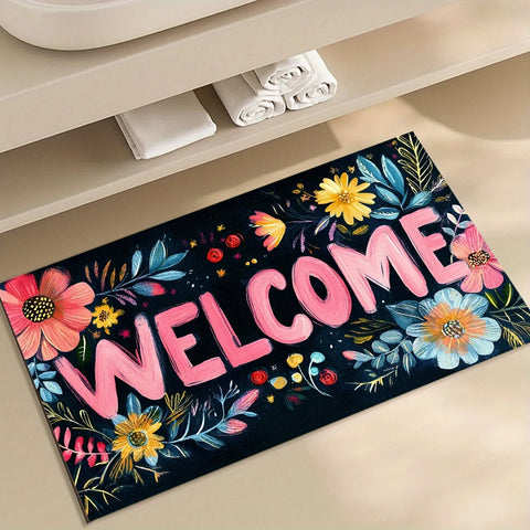 Navak Carpet Charming Floral 'Welcome' Floor Mat - Vibrant, Inviting Décor for Home Entrances, Perfect for Greeting Guests with Style