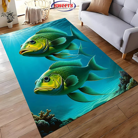 Navak Carpet Multiple Deep Sea Fish Printed Carpet Rugs for Living Rooms Bedrooms, Office Areas, All Season Mat, Marine Fish Lovers Rugs Gift