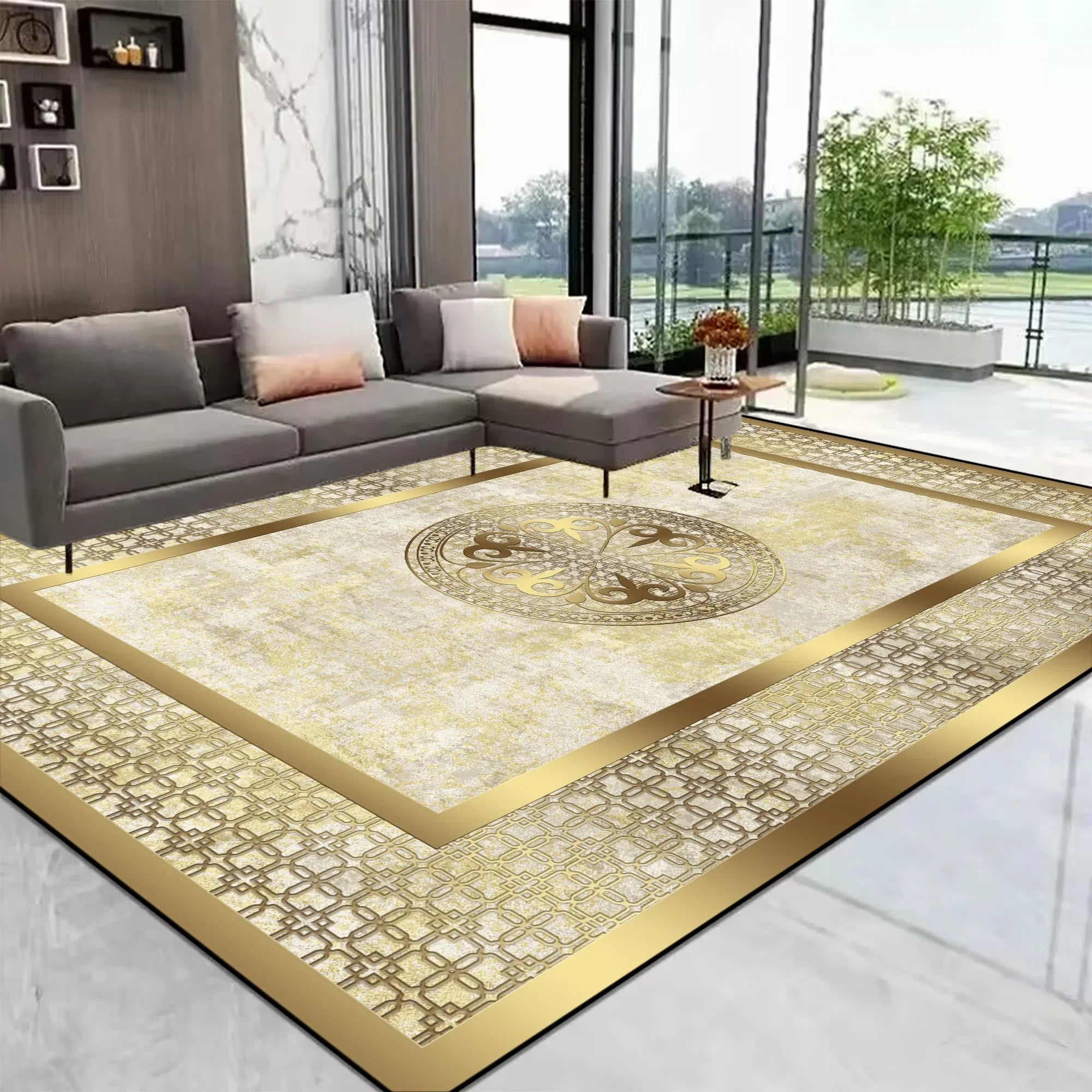 Navak Carpet European Gold Large Living Room Carpet Home Decoration Luxury Coffee Tables Mat Non-slip Washable Rug for Bedroom Decor Alfombra