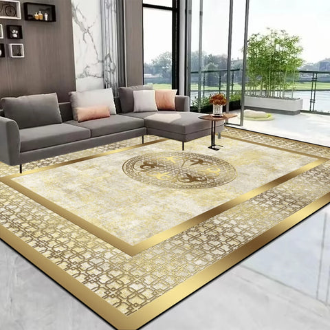 Navak Carpet European Gold Large Living Room Carpet Home Decoration Luxury Coffee Tables Mat Non-slip Washable Rug for Bedroom Decor Alfombra