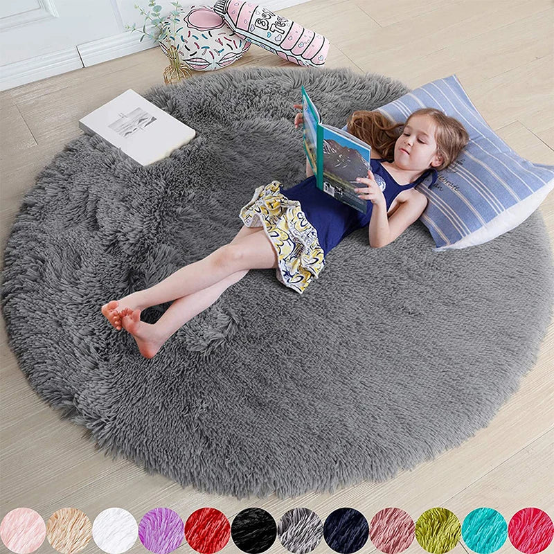 Navak Carpet Fluffy Round Rugs For Girls Bedroom Soft Shaggy White Carpet In The Living Room Bedside Rugs Pink Home Decor Hairy Baby Play Mat