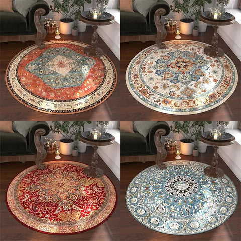 Navak Carpet Moroccan Floral Round Carpet, Washable For Living Room & Dining