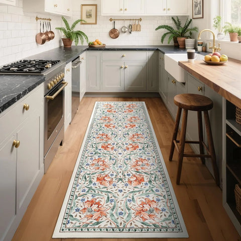 Navak Carpet Hallway Runner Rug Soft Floral Kitchen Rugs Washable Non Slip Corridor Long Carpet Bedroom Bedside Bath Laundry Room Floor Mat
