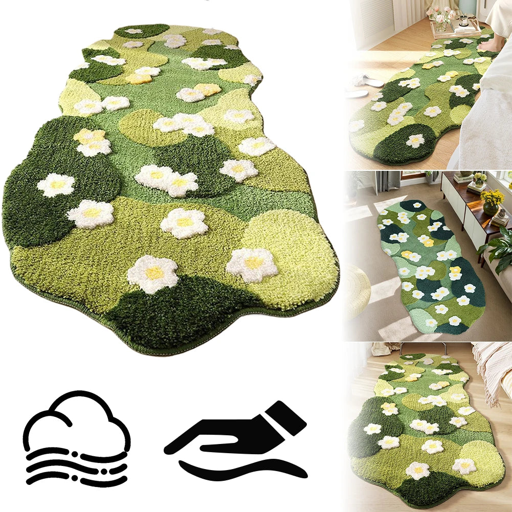 Navak Carpet Nordic Style 3D Moss Green Carpet Fluffy Forest Floor Mat Irregular Design Bedroom Rug for Living Room Decor