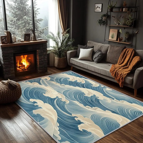 Navak Carpet Great Wave Rug - Japanese Hokusai Area Rug Ocean Wave Rugs Asian Oriental Carpet - Great  Home Decor