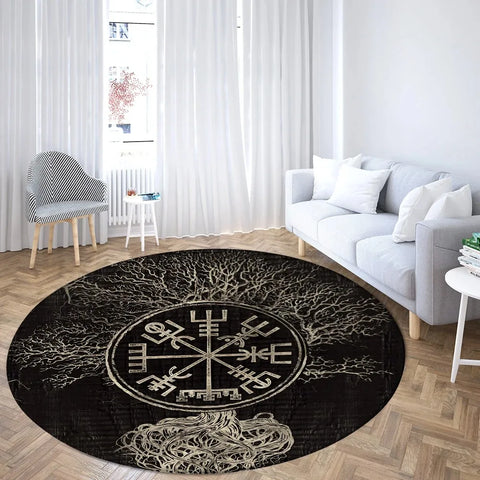 Navak Carpet World Tree Round Area Viking Norse Mythology Print Round Rug Living Room Bedroom Floor Mat Game Room