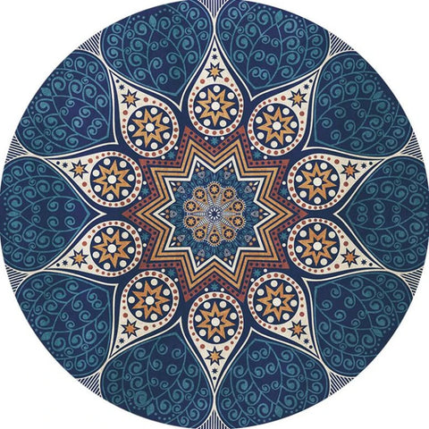 Navak Carpet Mandala Print Round Carpet Nordic Modern Living Room Anti-Slip Rug Coffee Table Foot Pad Bedroom Floor Mats Bay Window Chair Mat