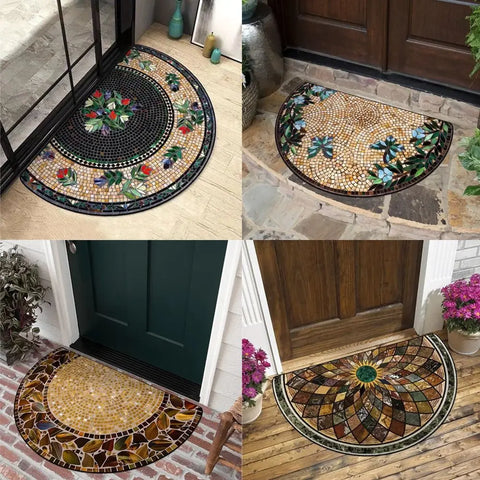 Navak Carpet New Non-Slip Semi-Circular Carpet Anti-fouling Easy to Clean Door Mat Ethnic Style Welcome Mat Home Decorative Door Mat