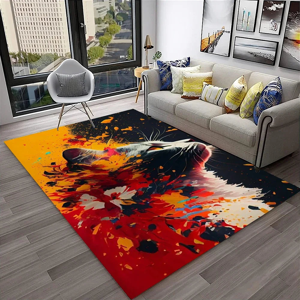 Navak Carpet 3D Cute Cat Flower Cartoon Carpet Rug for Home Living Room Bedroom Sofa Doormat Decor,Child Play Area Rug Non-slip Floor Mat