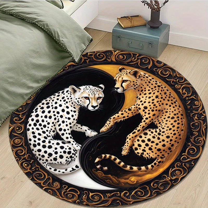 Navak Carpet Luxury  Crystal Velvet Leopard Print Round Carpet - Non-Slip, Soft & Durable Polyester Rug for Bedroom, Living Room,